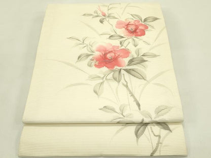 平和屋着物＊夏物　九寸開き名古屋帯　手描き　刺繍　枝花文　銀糸　正絹　逸品　未使用　CABI5478rv