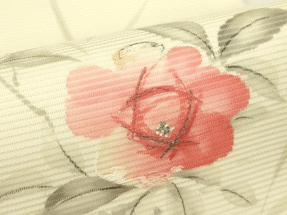 平和屋着物＊夏物　九寸開き名古屋帯　手描き　刺繍　枝花文　銀糸　正絹　逸品　未使用　CABI5478rv