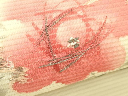 平和屋着物＊夏物　九寸開き名古屋帯　手描き　刺繍　枝花文　銀糸　正絹　逸品　未使用　CABI5478rv
