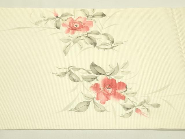平和屋着物＊夏物　九寸開き名古屋帯　手描き　刺繍　枝花文　銀糸　正絹　逸品　未使用　CABI5478rv