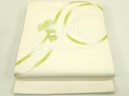 平和屋着物＊夏物　九寸開き名古屋帯　総刺繍　紐文　銀糸　正絹　逸品　CABI5482rv