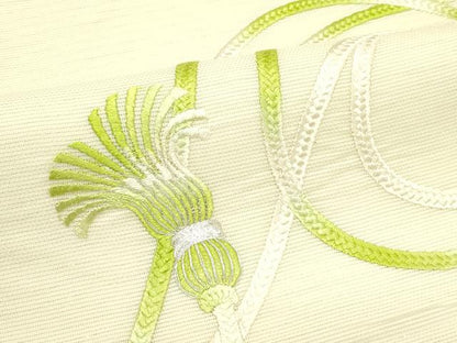 平和屋着物＊夏物　九寸開き名古屋帯　総刺繍　紐文　銀糸　正絹　逸品　CABI5482rv
