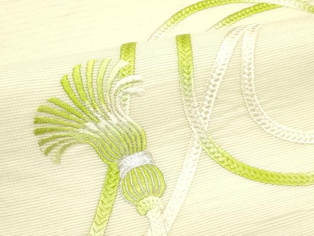 平和屋着物＊夏物　九寸開き名古屋帯　総刺繍　紐文　銀糸　正絹　逸品　CABI5482rv