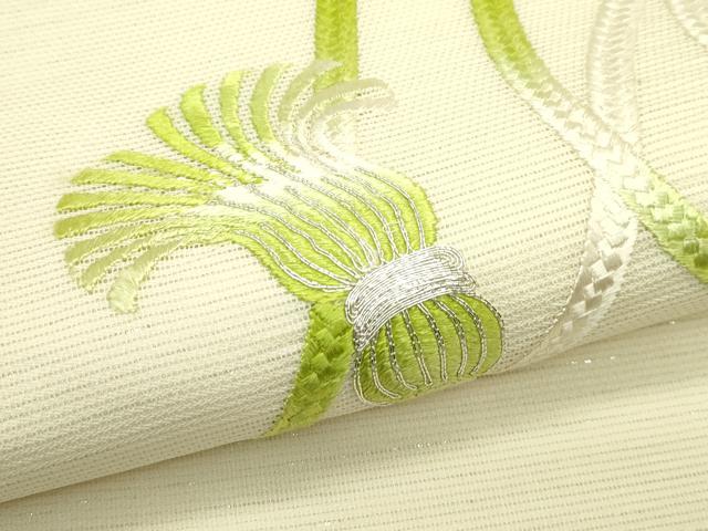平和屋着物＊夏物　九寸開き名古屋帯　総刺繍　紐文　銀糸　正絹　逸品　CABI5482rv