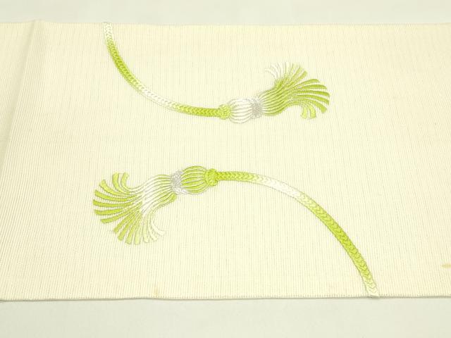 平和屋着物＊夏物　九寸開き名古屋帯　総刺繍　紐文　銀糸　正絹　逸品　CABI5482rv