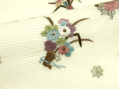 平和屋着物＊夏物　九寸開き名古屋帯　刺繍　草花文　金糸　正絹　逸品　CABI5483rv