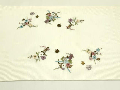 平和屋着物＊夏物　九寸開き名古屋帯　刺繍　草花文　金糸　正絹　逸品　CABI5483rv