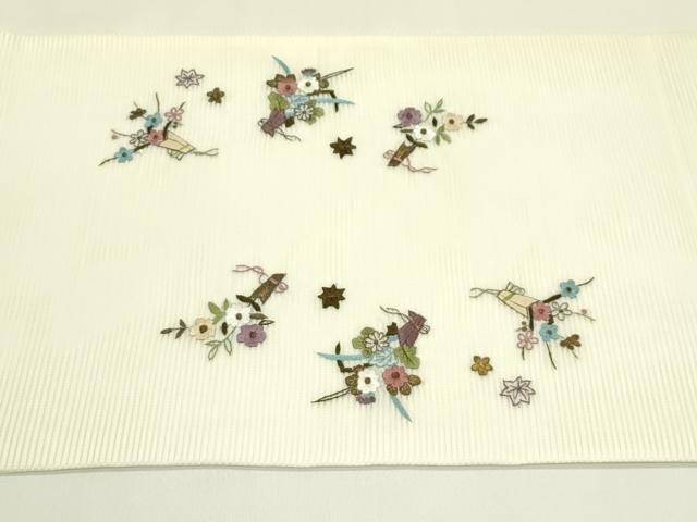 平和屋着物＊夏物　九寸開き名古屋帯　刺繍　草花文　金糸　正絹　逸品　CABI5483rv