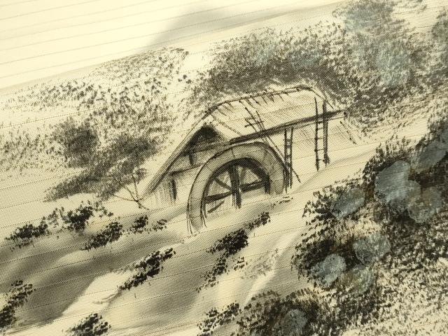 平和屋着物＊夏物　絽塩瀬　九寸名古屋帯　作家物　手描き　風景文　正絹　逸品　CABI5485rv