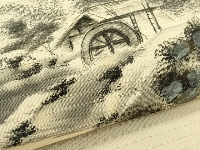 平和屋着物＊夏物　絽塩瀬　九寸名古屋帯　作家物　手描き　風景文　正絹　逸品　CABI5485rv