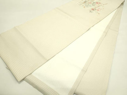 平和屋着物＊夏物　絽塩瀬　九寸開き名古屋帯　駒刺繍　草花文　金彩　正絹　逸品　CABI5490rv