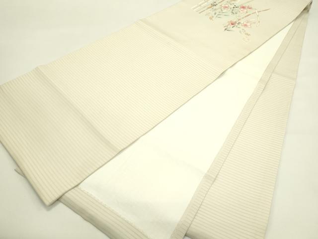 平和屋着物＊夏物　絽塩瀬　九寸開き名古屋帯　駒刺繍　草花文　金彩　正絹　逸品　CABI5490rv