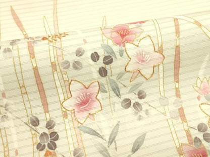 平和屋着物＊夏物　絽塩瀬　九寸開き名古屋帯　駒刺繍　草花文　金彩　正絹　逸品　CABI5490rv