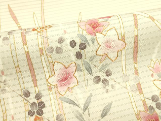 平和屋着物＊夏物　絽塩瀬　九寸開き名古屋帯　駒刺繍　草花文　金彩　正絹　逸品　CABI5490rv