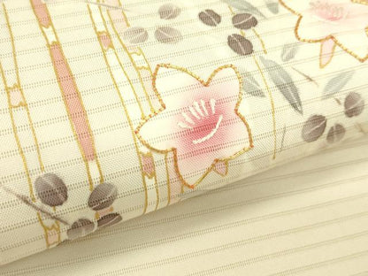 平和屋着物＊夏物　絽塩瀬　九寸開き名古屋帯　駒刺繍　草花文　金彩　正絹　逸品　CABI5490rv