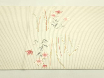 平和屋着物＊夏物　絽塩瀬　九寸開き名古屋帯　駒刺繍　草花文　金彩　正絹　逸品　CABI5490rv