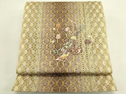平和屋着物＊夏物　八寸名古屋帯　総刺繍　束ね熨斗花文　金銀糸　やまと誂製　正絹　逸品　CABI5496rv