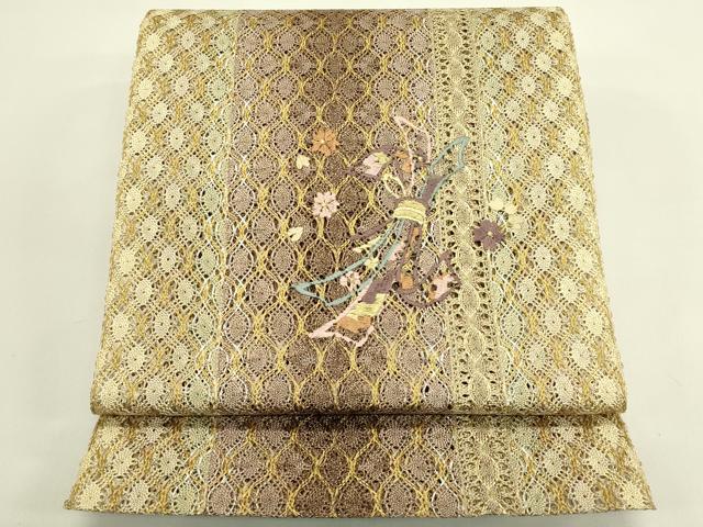 平和屋着物＊夏物　八寸名古屋帯　総刺繍　束ね熨斗花文　金銀糸　やまと誂製　正絹　逸品　CABI5496rv