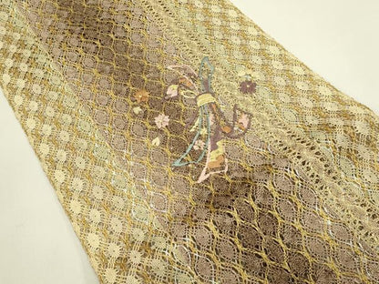 平和屋着物＊夏物　八寸名古屋帯　総刺繍　束ね熨斗花文　金銀糸　やまと誂製　正絹　逸品　CABI5496rv