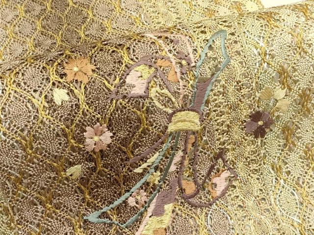 平和屋着物＊夏物　八寸名古屋帯　総刺繍　束ね熨斗花文　金銀糸　やまと誂製　正絹　逸品　CABI5496rv