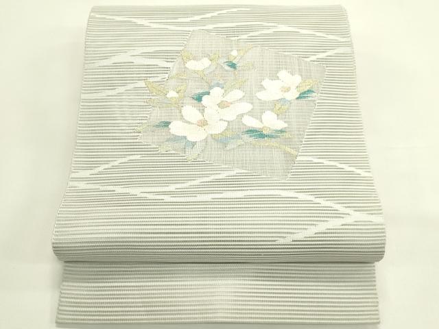 平和屋着物＊夏物　八寸名古屋帯　絽綴れ　立波色紙花文　金銀糸　正絹　逸品　CABI5499rv