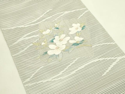 平和屋着物＊夏物　八寸名古屋帯　絽綴れ　立波色紙花文　金銀糸　正絹　逸品　CABI5499rv