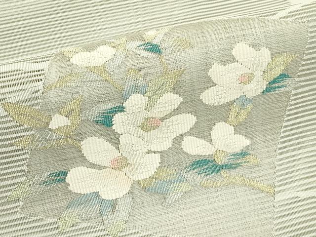 平和屋着物＊夏物　八寸名古屋帯　絽綴れ　立波色紙花文　金銀糸　正絹　逸品　CABI5499rv