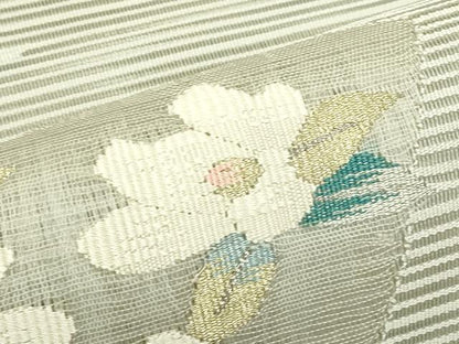 平和屋着物＊夏物　八寸名古屋帯　絽綴れ　立波色紙花文　金銀糸　正絹　逸品　CABI5499rv