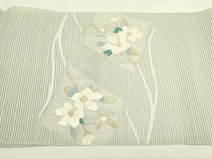 平和屋着物＊夏物　八寸名古屋帯　絽綴れ　立波色紙花文　金銀糸　正絹　逸品　CABI5499rv