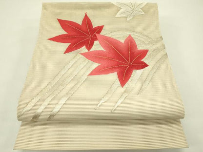 平和屋着物＊夏物　八寸名古屋帯　絽綴れ　立波楓文　金銀糸　正絹　逸品　CABI5505rv