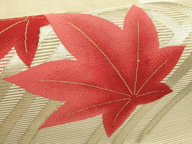 平和屋着物＊夏物　八寸名古屋帯　絽綴れ　立波楓文　金銀糸　正絹　逸品　CABI5505rv