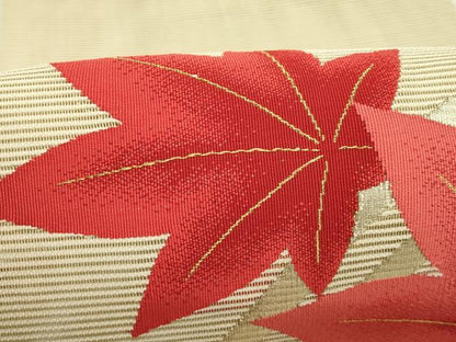 平和屋着物＊夏物　八寸名古屋帯　絽綴れ　立波楓文　金銀糸　正絹　逸品　CABI5505rv