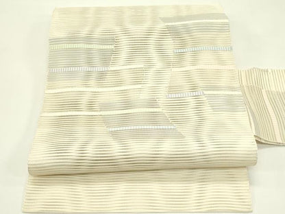 平和屋着物＊夏物　八寸名古屋帯　絽綴れ　色紙重ね文　金糸　正絹　逸品　CABI5524rv