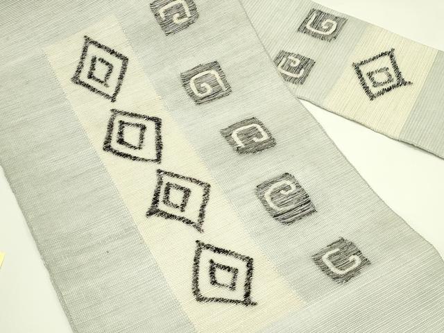 平和屋着物＊夏物　八寸名古屋帯　菱渦巻文　銀糸　正絹　逸品　CABI5526rv