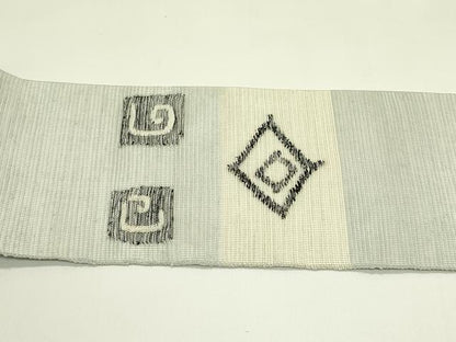 平和屋着物＊夏物　八寸名古屋帯　菱渦巻文　銀糸　正絹　逸品　CABI5526rv