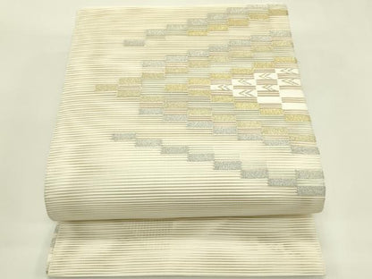 平和屋着物＊夏物　八寸名古屋帯　絽綴れ　幾何学文様　金銀糸　正絹　逸品　CABI5528rv