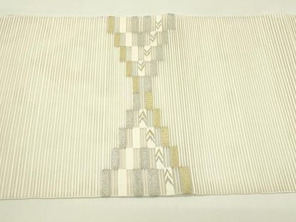 平和屋着物＊夏物　八寸名古屋帯　絽綴れ　幾何学文様　金銀糸　正絹　逸品　CABI5528rv