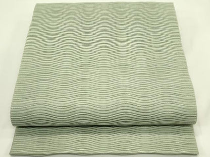 平和屋着物＊夏物　八寸名古屋帯　絽綴れ　よろけ縞　青白橡色　正絹　逸品　CABI5529rv
