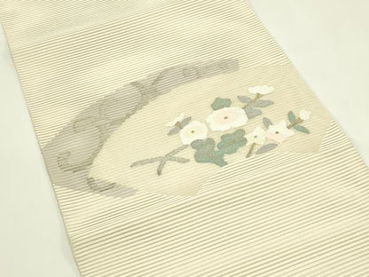 平和屋着物＊夏物　八寸名古屋帯　絽綴れ　地紙重ね花文　金銀糸　正絹　逸品　未使用　CABI5531rv
