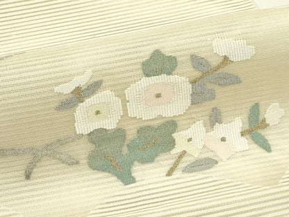 平和屋着物＊夏物　八寸名古屋帯　絽綴れ　地紙重ね花文　金銀糸　正絹　逸品　未使用　CABI5531rv
