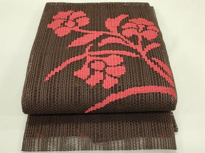 平和屋着物＊夏物　八寸名古屋帯　羅　草花文　正絹　逸品　CABI5532rv