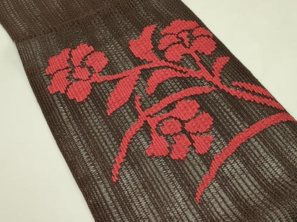 平和屋着物＊夏物　八寸名古屋帯　羅　草花文　正絹　逸品　CABI5532rv