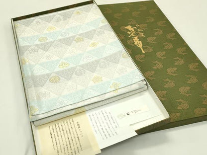 平和屋着物＊夏物 名物裂一筋 西陣・あらいそ謹製 九寸開き名古屋帯 紗 宝入鱗文様 金銀糸 証紙・共箱付き 正絹 逸品 未使用 CABI5546rv