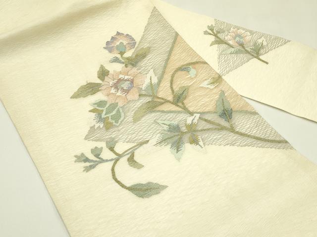 平和屋着物＊夏物　九寸名古屋帯　すくい織　草花文　銀糸　正絹　逸品　CABI5547rv