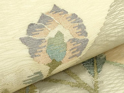 平和屋着物＊夏物　九寸名古屋帯　すくい織　草花文　銀糸　正絹　逸品　CABI5547rv