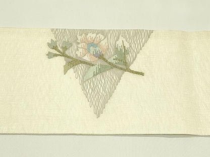 平和屋着物＊夏物　九寸名古屋帯　すくい織　草花文　銀糸　正絹　逸品　CABI5547rv