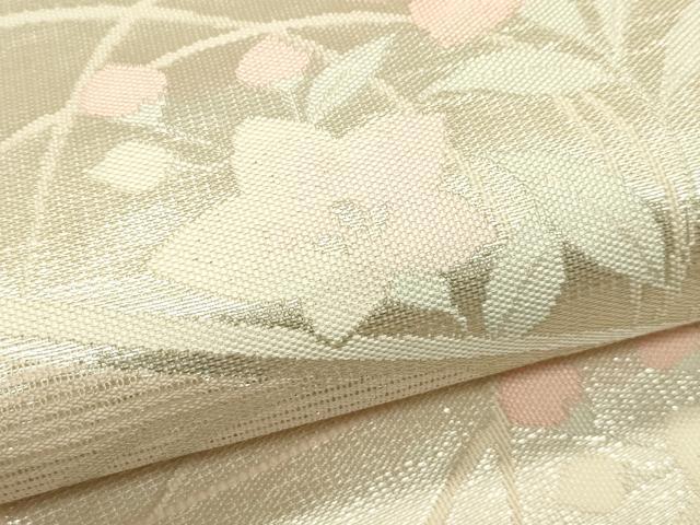 平和屋着物＊夏物　九寸名古屋帯　秋草扇文　銀糸　正絹　逸品　CABI5548rv