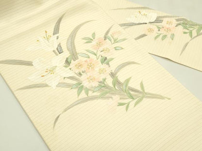 平和屋着物＊夏物　絽塩瀬　九寸名古屋帯　手描き　草花文　正絹　逸品　CABI5549rv