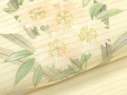 平和屋着物＊夏物　絽塩瀬　九寸名古屋帯　手描き　草花文　正絹　逸品　CABI5549rv