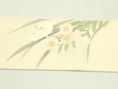 平和屋着物＊夏物　絽塩瀬　九寸名古屋帯　手描き　草花文　正絹　逸品　CABI5549rv